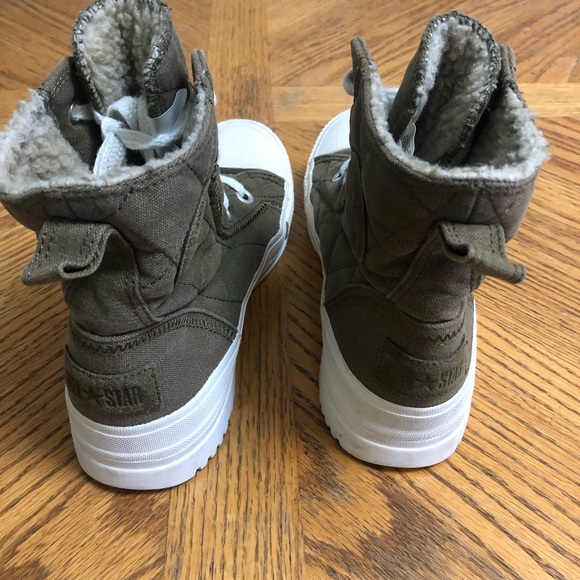 Women’s Platform Hightop Converse Army Green Size 8 - Picture 4 of 9